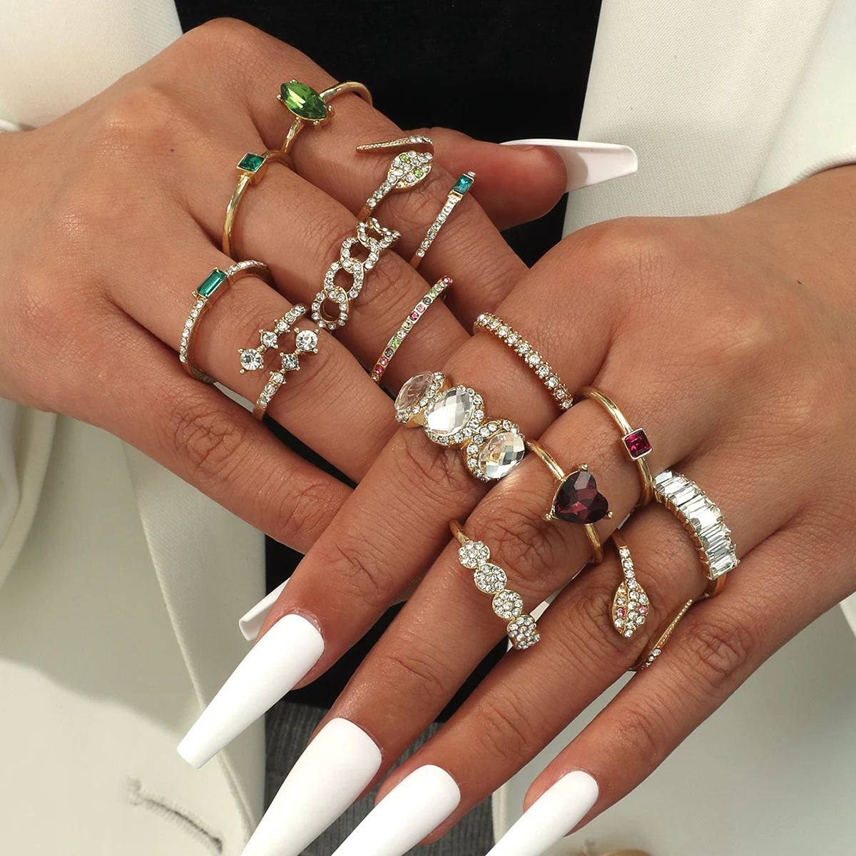

15pcs/set Woman Ring set Diamond ring Multicolour Rings Punk Fashion Jewelry Summer beach accessories Heart Ring Set