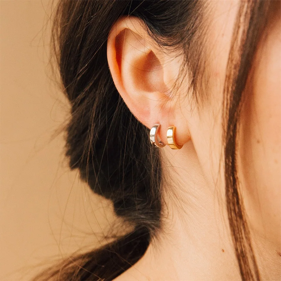 

eManco NEW Stainless Steel Geometric Cuff Clip Earrings Classic Hoop Earrings Minimalist Ear Buckle Gold Plated Piercing Jewelry