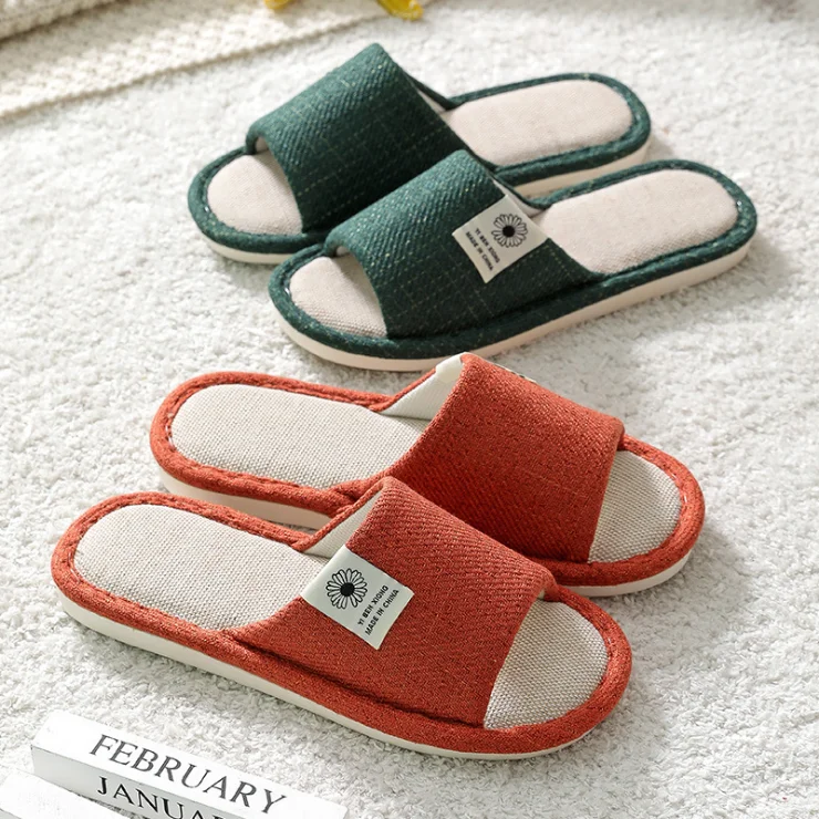 

Women Indoor Slippers Floor Flat Shoes Spring Autumn Linen Flip Flops Home Slippers