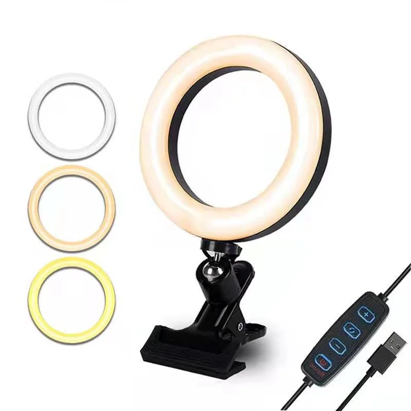 

High quality cheap price mobile phone holder desktop clip lamp beauty camera makeup led ring light, Black