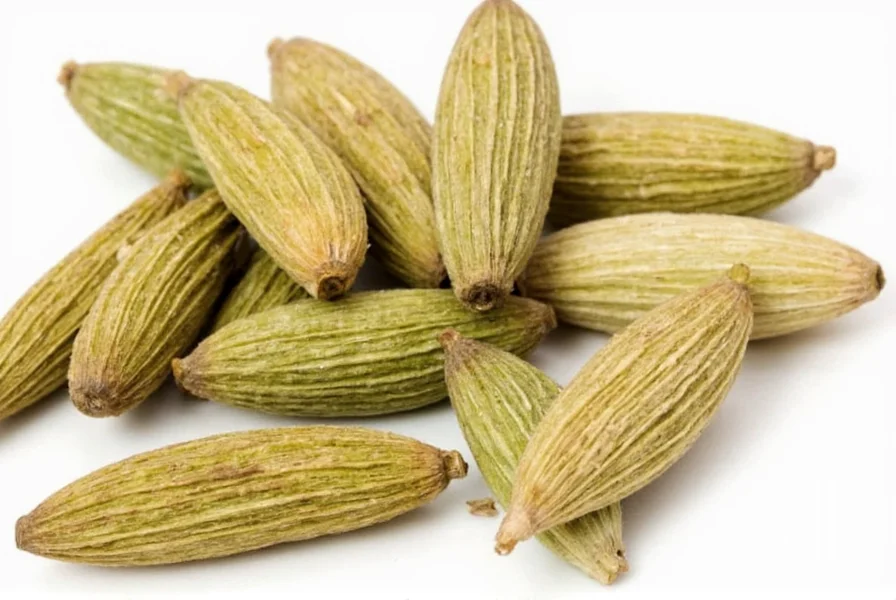 Close-up of green and black cardamom pods side by side showing texture and color differences for understanding cardamom taste profile