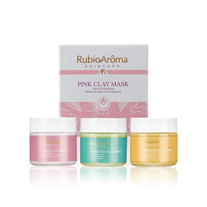 

Best Seller Turmeric Rose Greentea Face Clay Mask Set Cleansing Brightening Anti-Acne Spa Facial Mask Mud Mask Set, Green