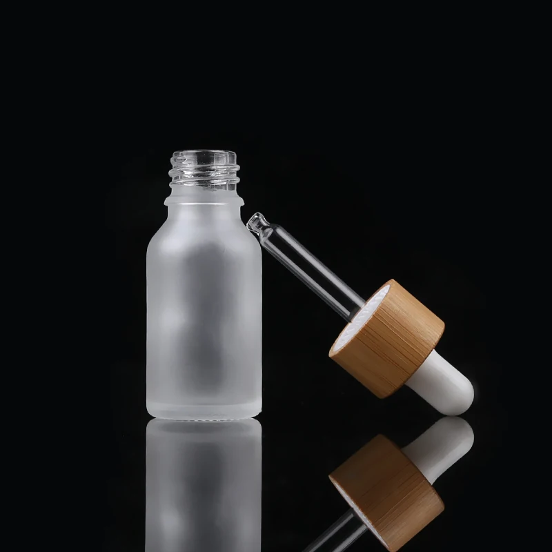 

10ml 20ml 30ml 50ml Skin Care Glass Bottles Bamboo Lid Frosted Glass Dropper Serum Bottles For Essential Oil With Bamboo Dropper