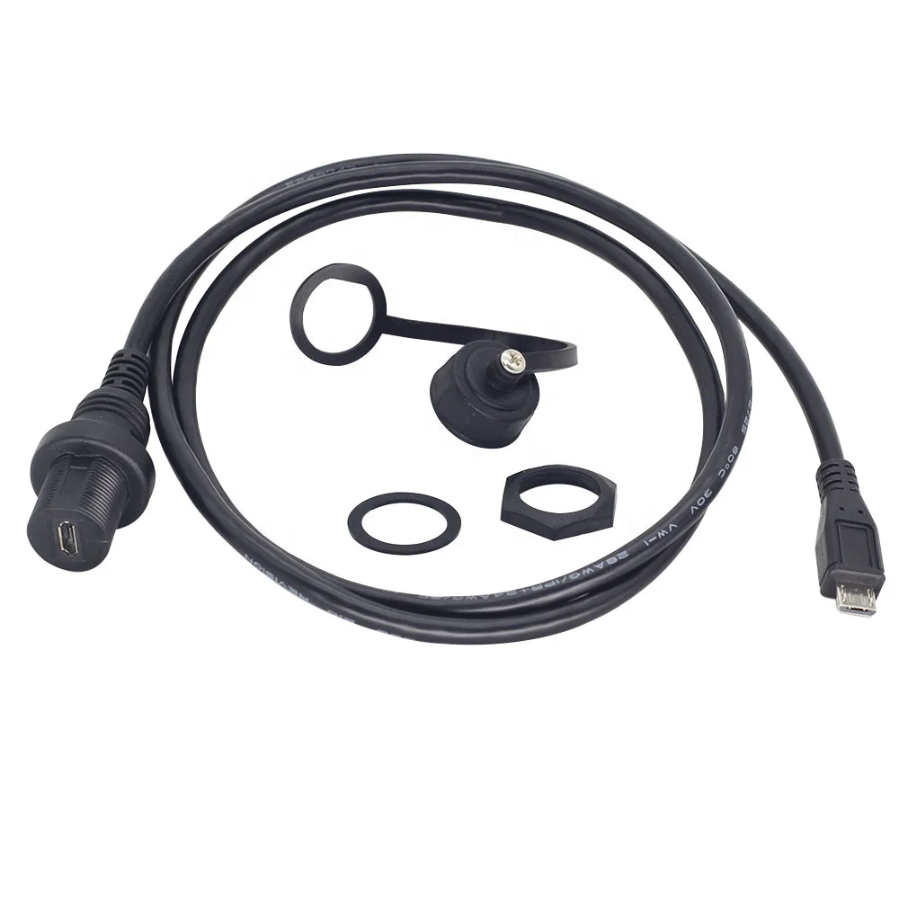 Multimedia Case Box mount Micro USB Male to Female Extension Cable with waterproof cover