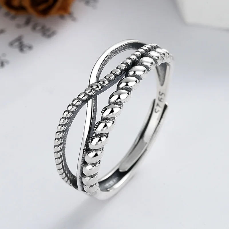 

925 Sterling Silver Ring Beautiful Classic cross border new fashion simple personality cross multi-layer open Ring For Women