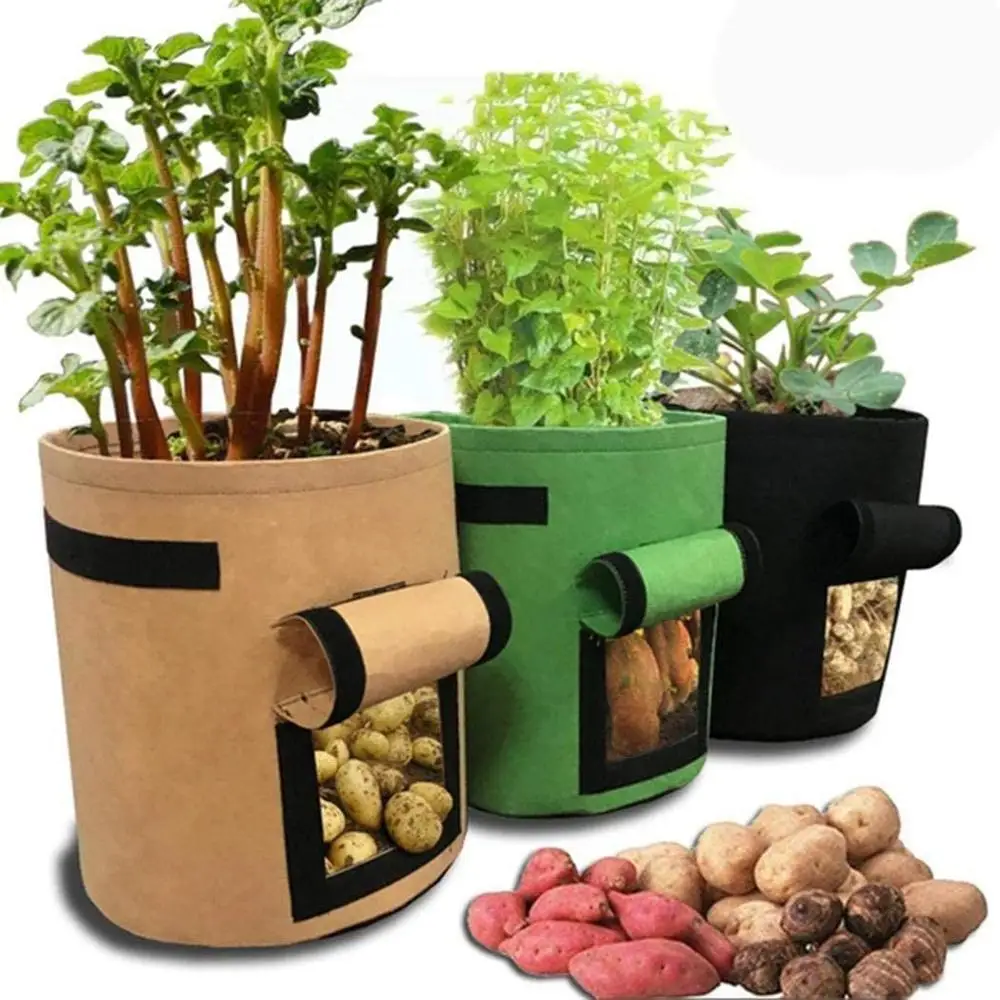 

Large 3-Pack Planter 7 Gallon Felt Potato Grow Bag with Flap Access and Handles, Black or customized