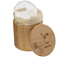 

70% bamboo 30% organic cotton biodegradable makeup remover pads with bamboo storage jar pot laundry bag packaging