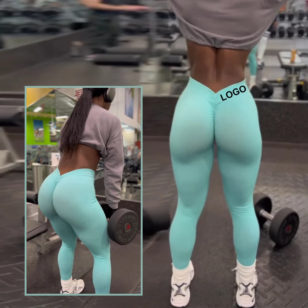 

New Arrival Workout Gym Scrunch Butt Seamless Tight Sports Nylon High Waist Yoga Pants Crossover V Back Leggings
