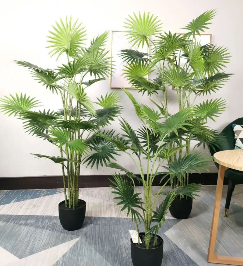 

3/4/5ft artificial plastic green indoor bonsai plant tropical palm fiber artificial fan palm tree, Green color