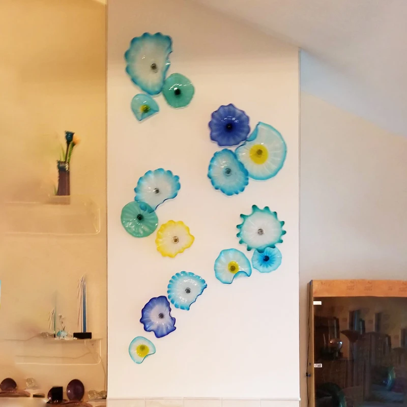 

Luxury Wall Art Blue Teal Greenish Colored Murano Glass Wall Mounted Flower 100% Handmade Wall Sconces for Home Hotel