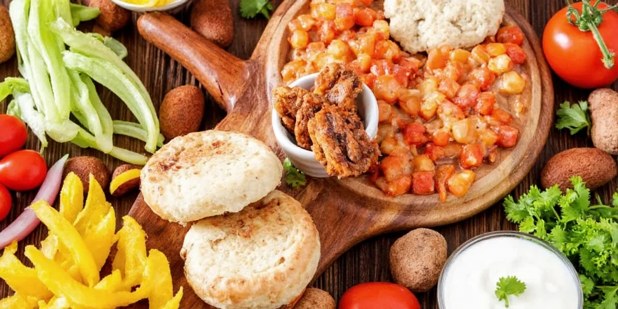 Healthy falafel and hummus platter with pita bread