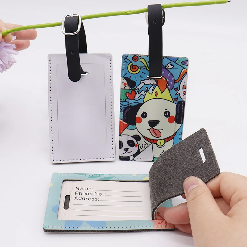 

Custom Personalised Genuine Sublimation PU Leather Luggage Tag Buckle Strap Travel Baggage Name Tag Holder