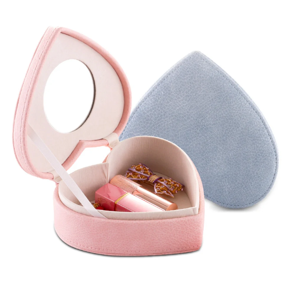 

Heart Shape Hot Seller Packaging Box Necklace Jewel Organizer PU Leather Case With Mirror, Red