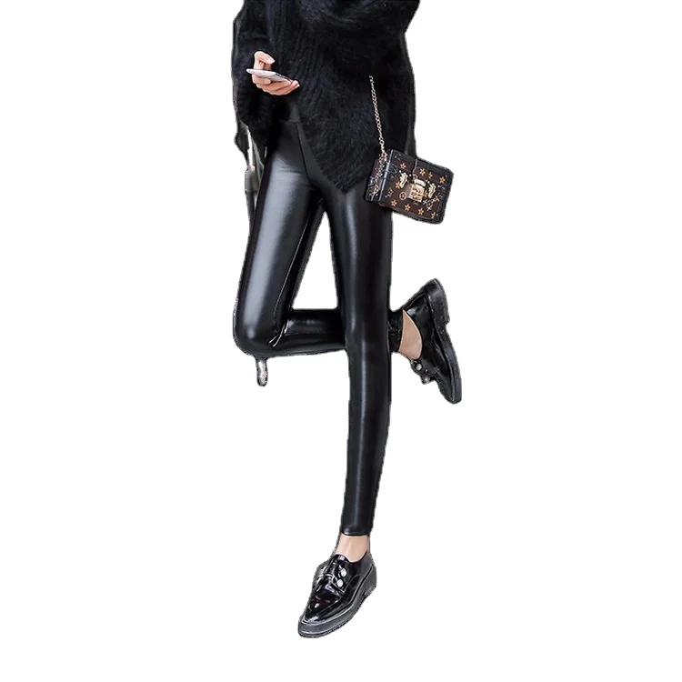 

Leather pants cashmere women autumn and winter plus size wool thick high waist super soft warm cashmere pants
