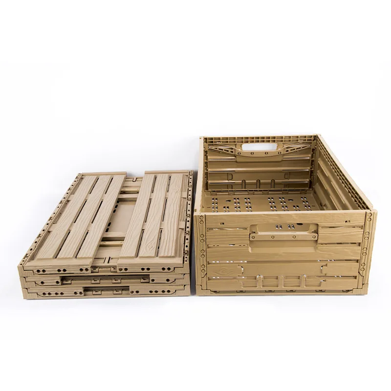 
Wood look like effect folding Collapsible Plastic Storage RPC Crate for fruit and vegetable 