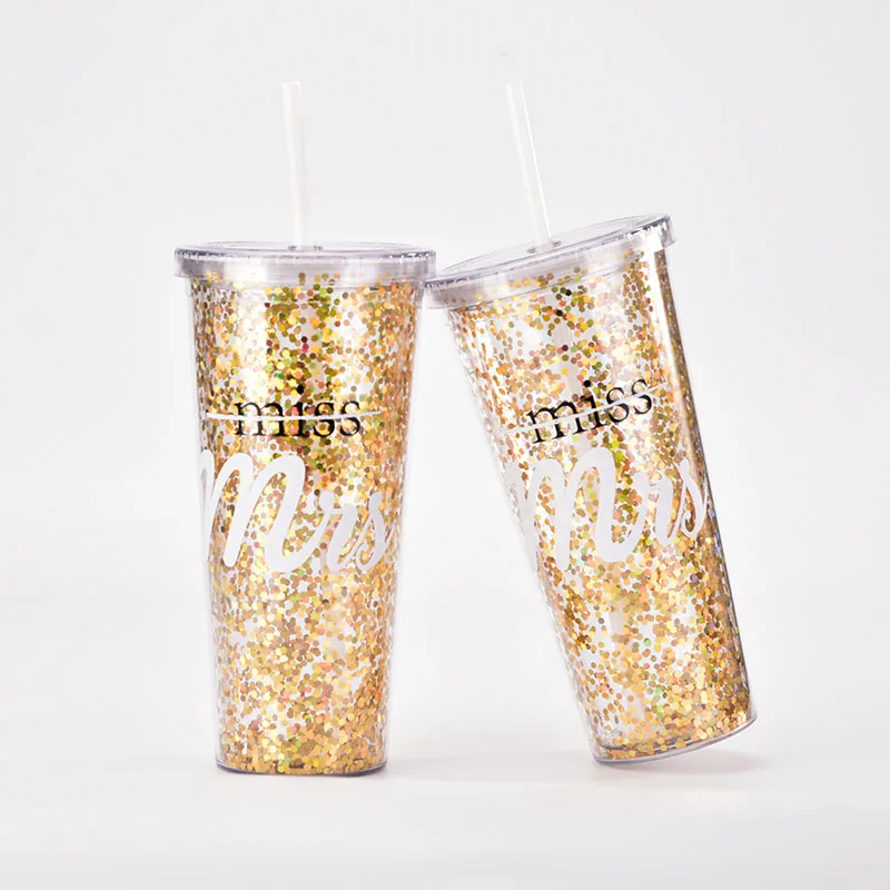 

24oz /700ml wedding bride glitter tumbler with lids and straw double wall BPA free AS material cup, Customized