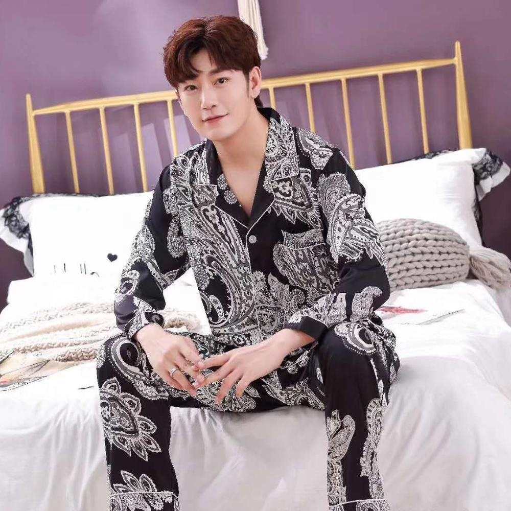 

chinese wholesale luxury silk satin men Pajamas long sleeve summer pyjama Sleepwear for men
