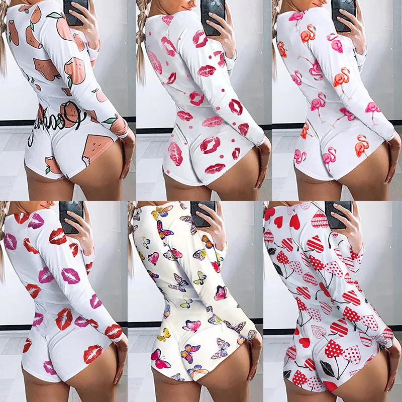 

9S4U Pajamas Sexy Onesie Lingerie Long Sleeve Bodysuit Deep V Neck Bodycon Rompers for Women, Customized color