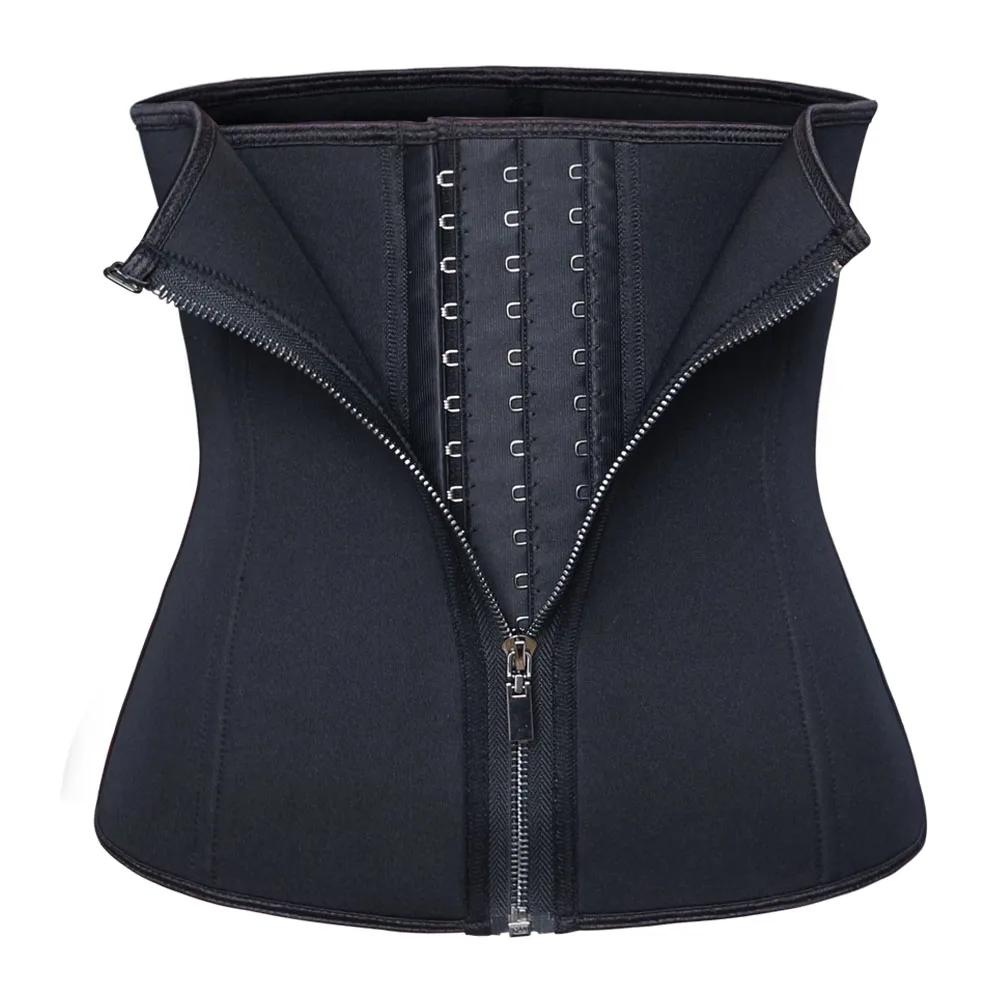 

NANBIN Neoprene Zipper and Hooks Waist Trainer Double Layer Shapewear, Black