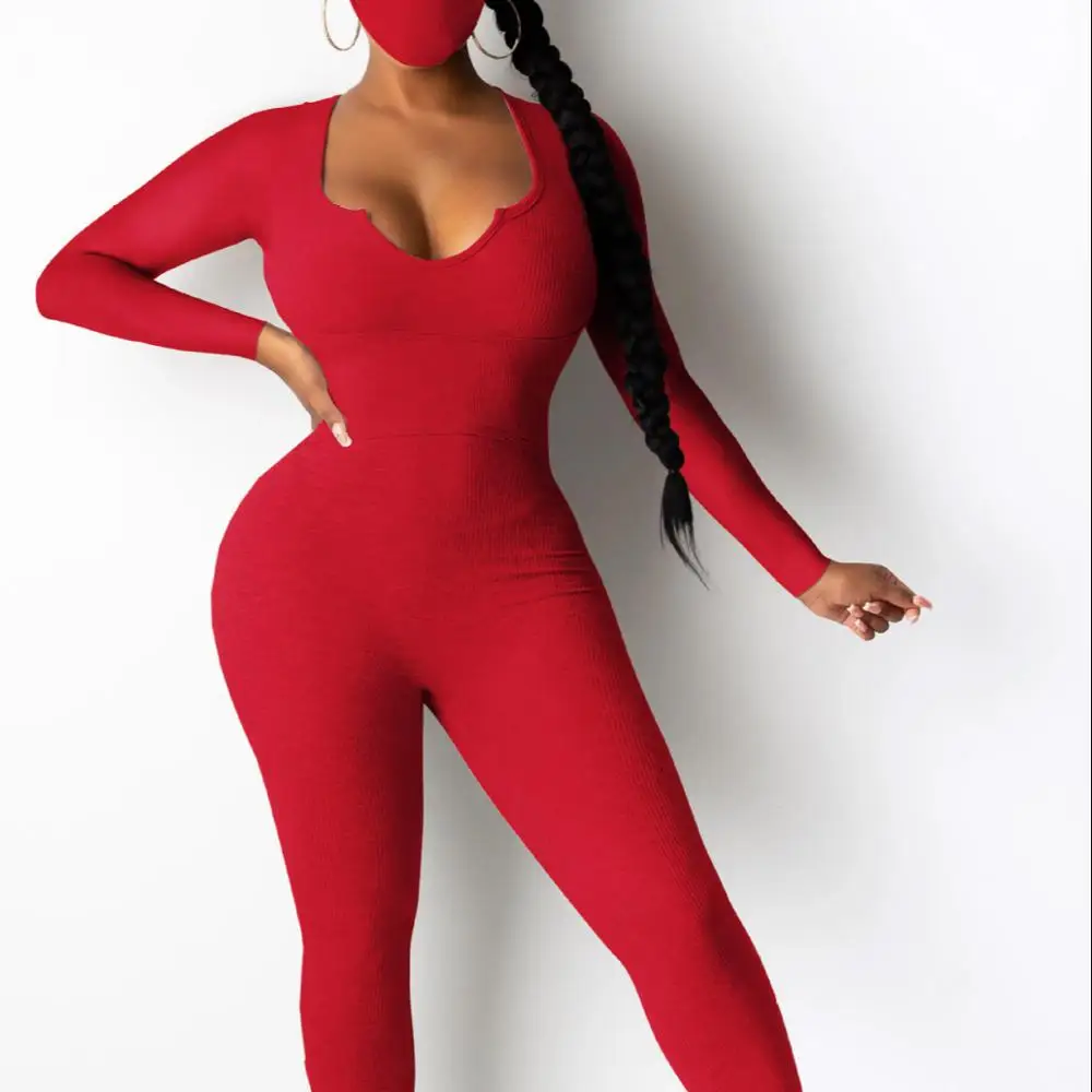 

2021 ready to ship Women Fall clothing Long Sleeve Romper Women Sexy Outfits Sportswear Bodycon Jumpsuits with face cover