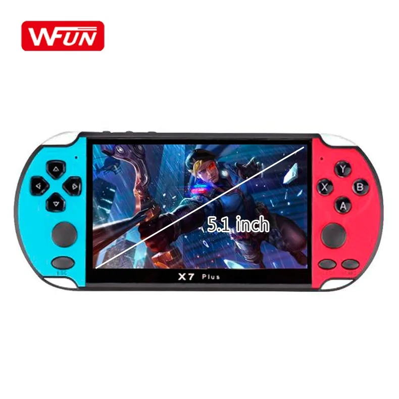 

Hot seller 64bit X7 Plus 5.1 inch Screen 8GB Handheld Console Video Game Consola Player with 10000 games, Red with blue;blue;yellow;red