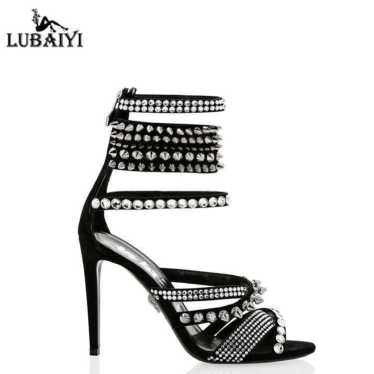 

New Designer Strap Highheel Fashion Ladies Sandals Pointed Toe Rhinestone Stiletto High Heels Ladies Rivet Sandals for Women, Customized color