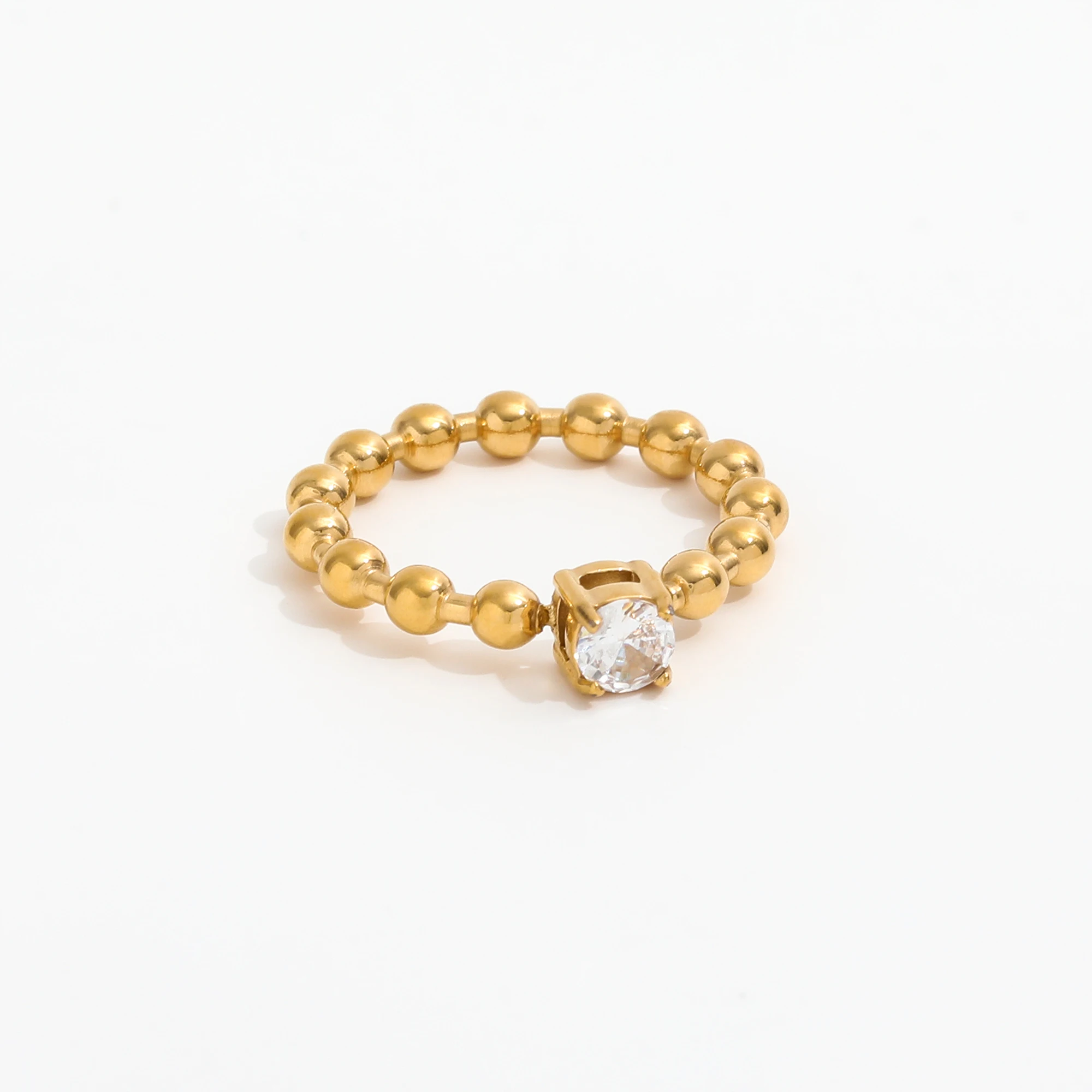 High End 18K Plain Gold Zirconia Bead Rings Stainless Steel Trendy Simple Gold Plated Jewelry