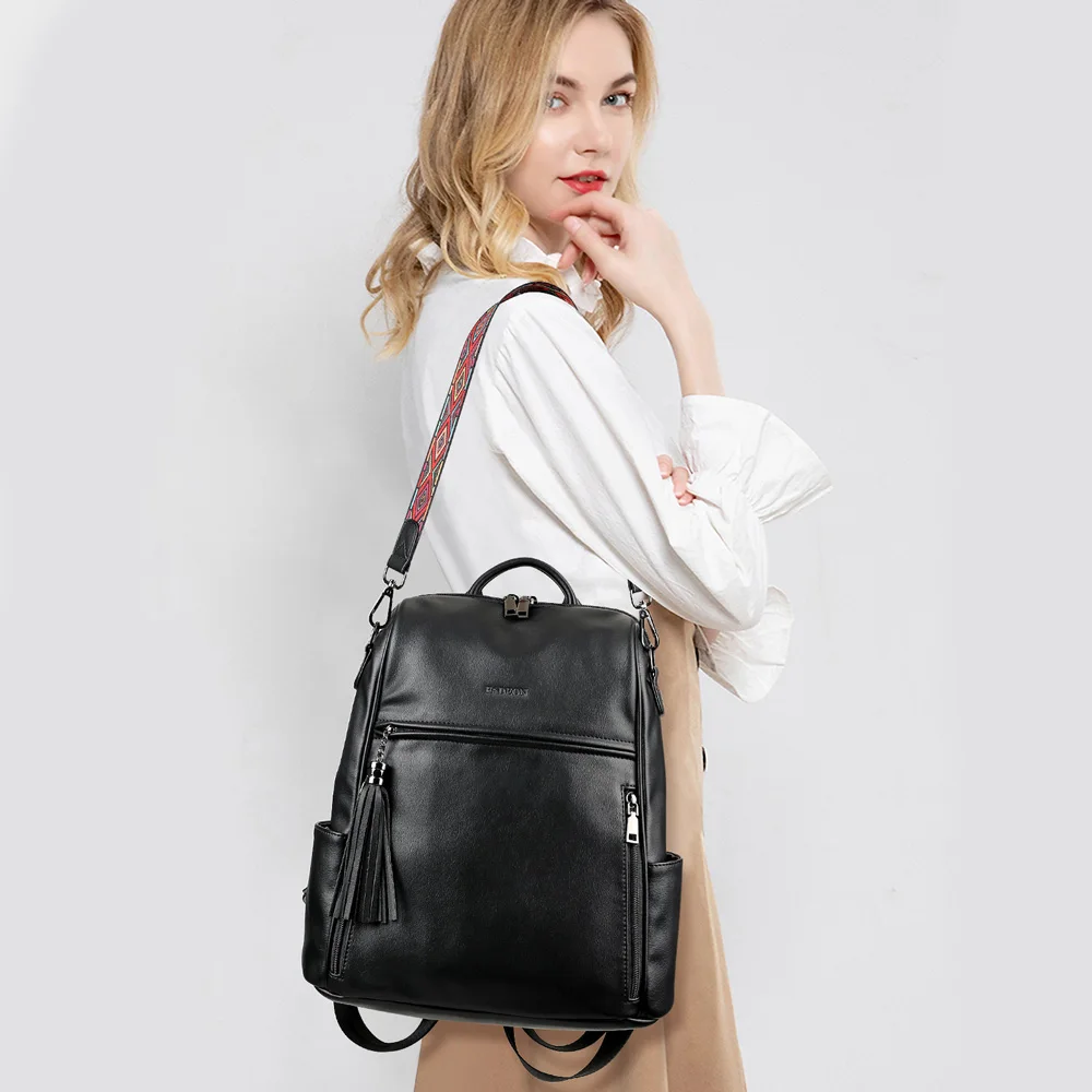 

Women's Fashion Colorful Strap Purse Backpacks Multipurpose Design Shoulder Backpack, Black