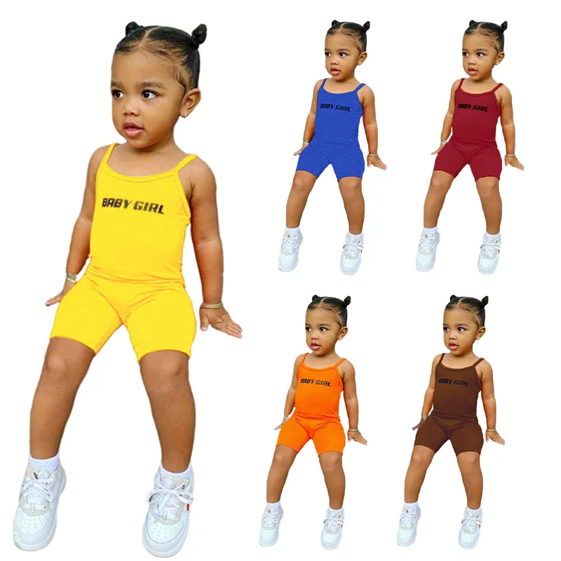 

Summer kids clothing set 2021 toddler girl short sets designers top girls kids jumpsuit tank top kids biker shorts set