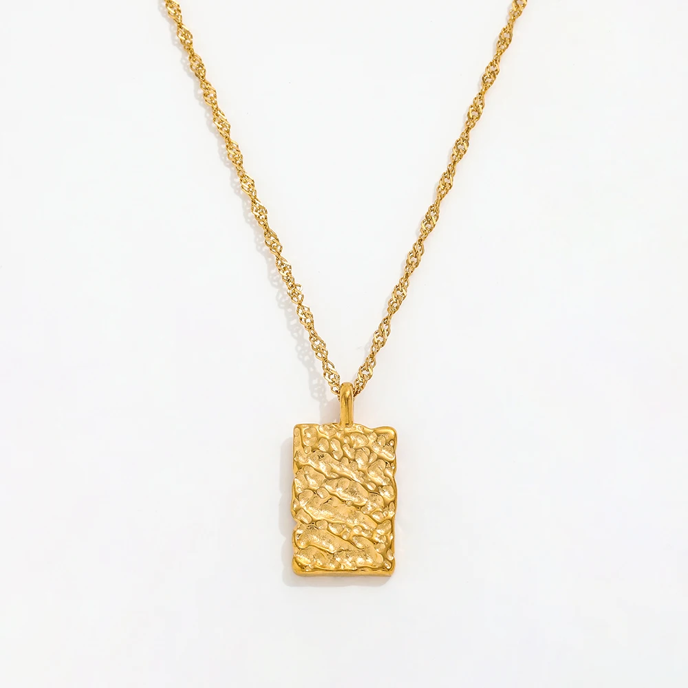 

JOOLIM 18K PVD Waterproof Tarnish Free Hammered Rectangle Charm Pendant Stainless Steel Necklace