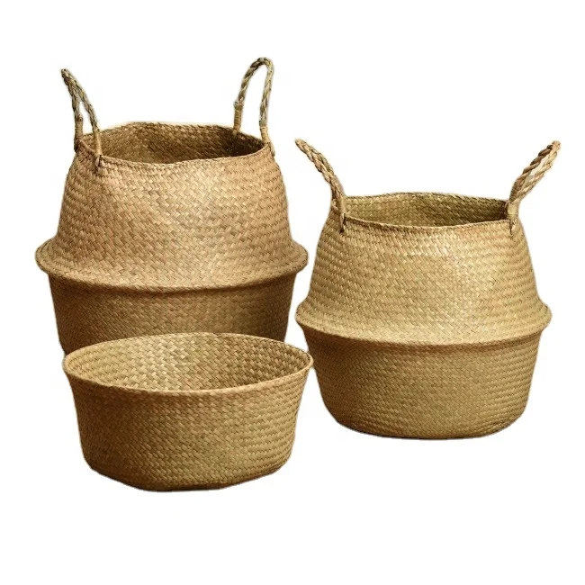 

Wholesale Natural Handwoven Laundry Large Rectangle Woven Small Hanging Bolga Baskets With Handle Seagrass Belly Storage Basket, Natural or oem