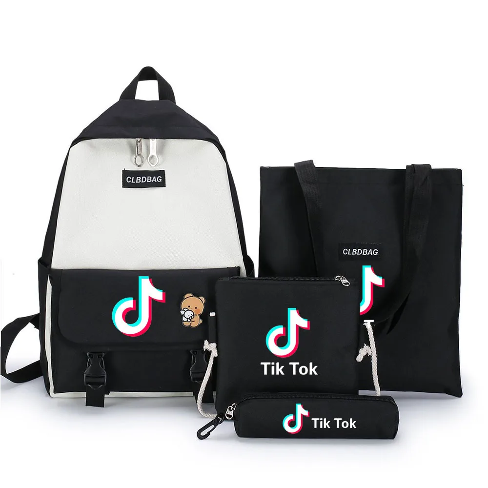 

Trendy Tik Tok Low Moq Young Children Polyester Teenage Students School 4pcs In 1set Girls Shoulder Backpack, 6 colors