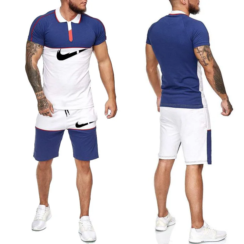 

Men's breathable T-shirt color matching shorts suit men's t-shirts polo, Customized color