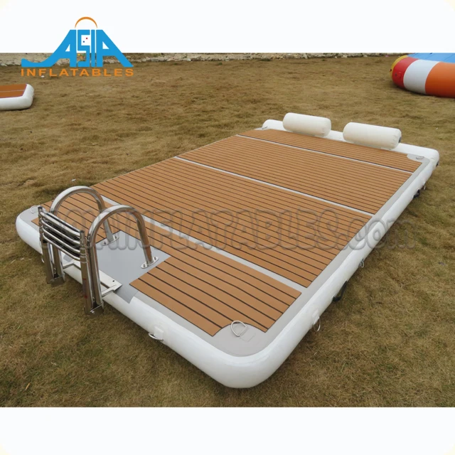 

water sports inflatable floating pontoon teak platform for yacht and jet ski PVC pontoon, Teak wood;grey;blue