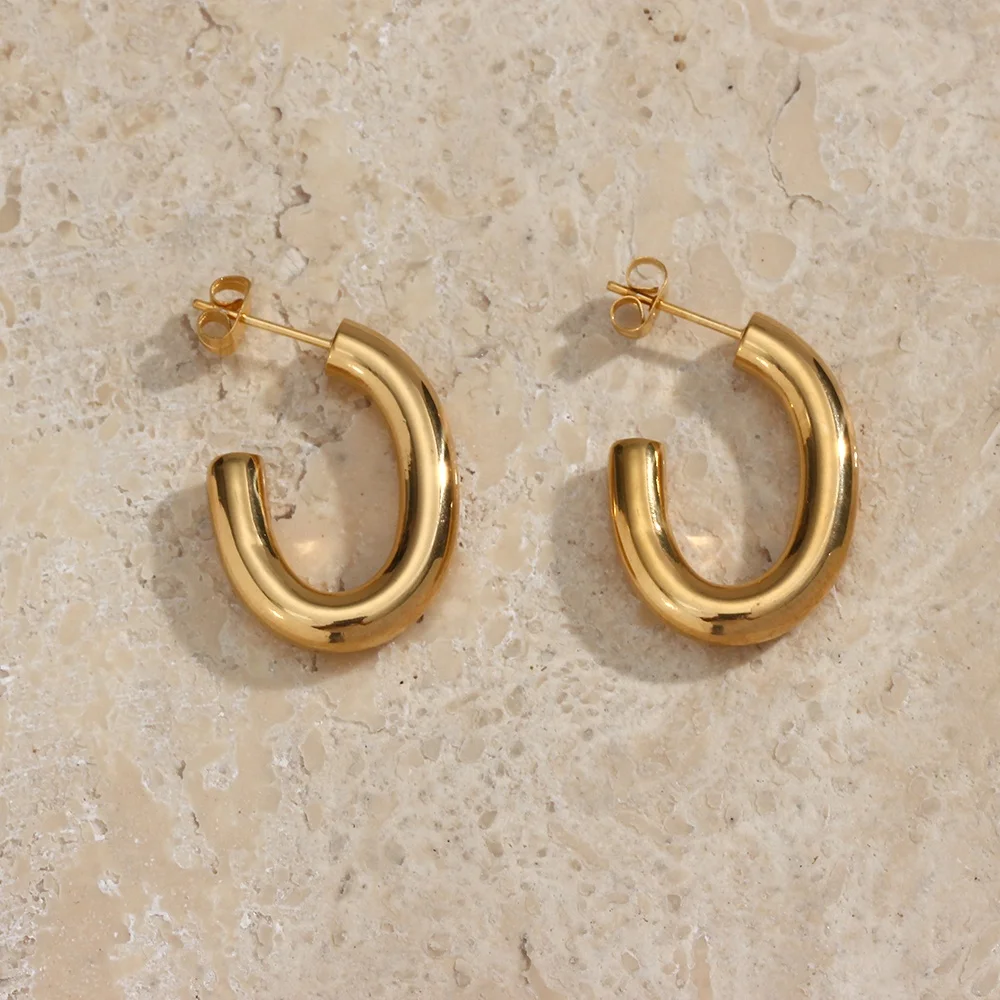 

Plain Hoops Earrings Women Thick Large Gold Hoop Earrings Open Oval Hoop Earrings