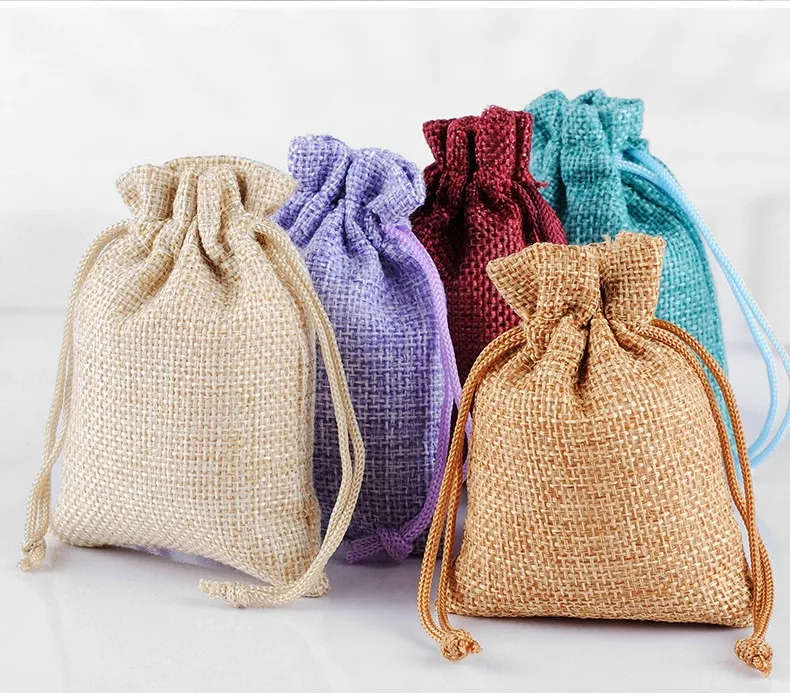 Small Bag Natural Linen Pouch Drawstring Bags Burlap Jute Sack Jewelry Gift Bags 