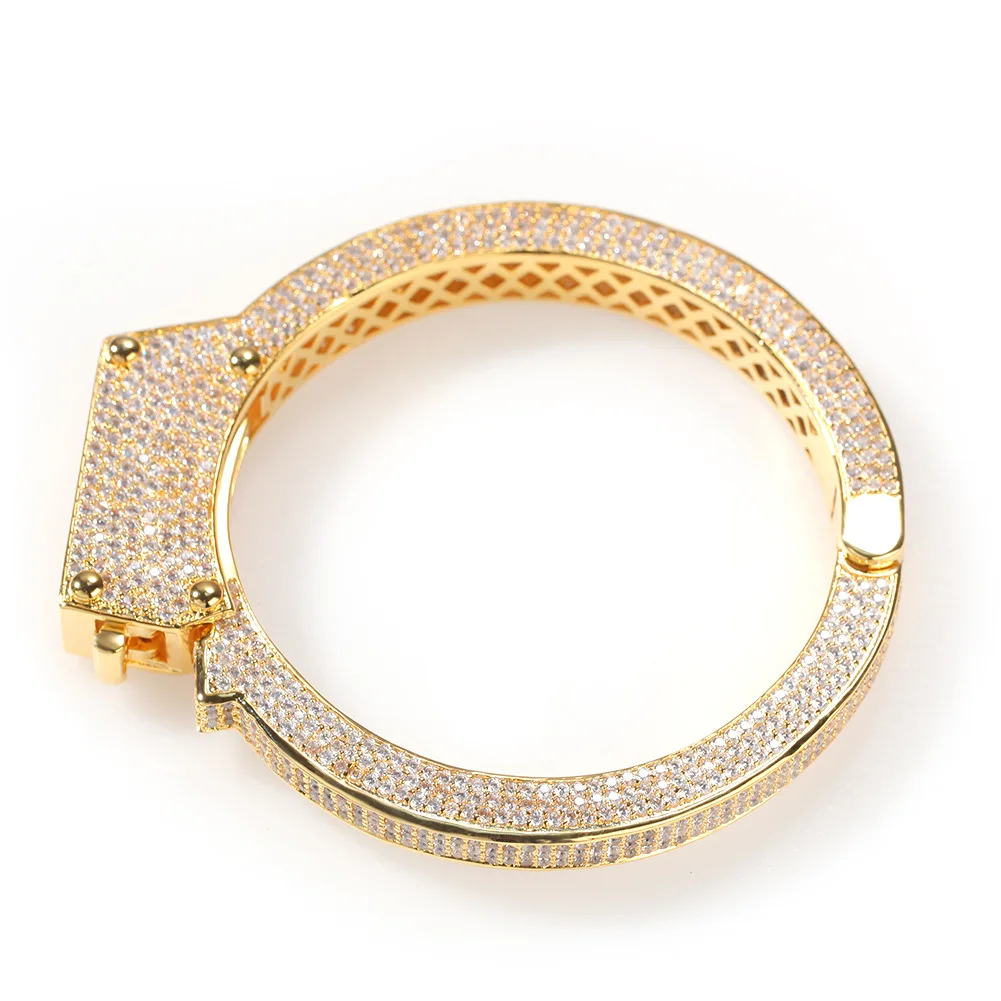 

Punk Handcuffs Bracelet Bronze Set With Zircon Tide Retro Fashion Couples Bracelet with Hip-hop Jewelry, Gold, white gold