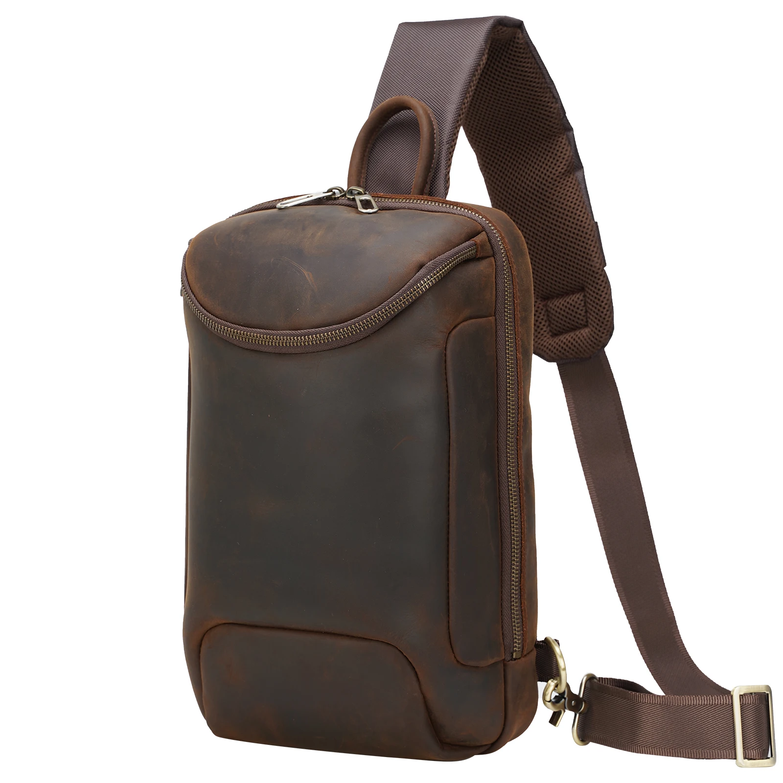 

TIDING Drop Shipping Brown Original Business Travel Single Shoulder Vintage Style Sling For Man Crazy horse Leather Chest Bag
