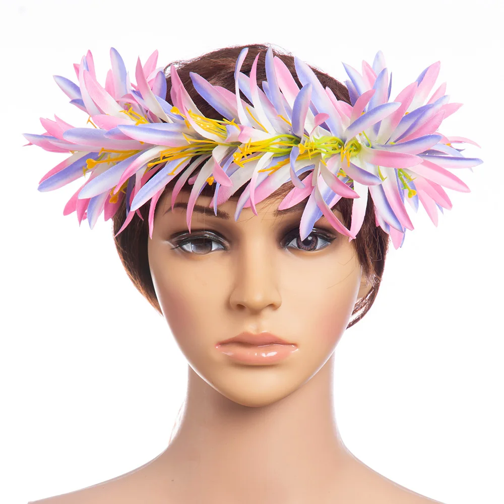 

Factory Supplier HL0004B-6 5Colors  Artificial Velvet Spider Lily Elastic Headband Tropical Flower Hawaii Accessories Haku, Multi-color