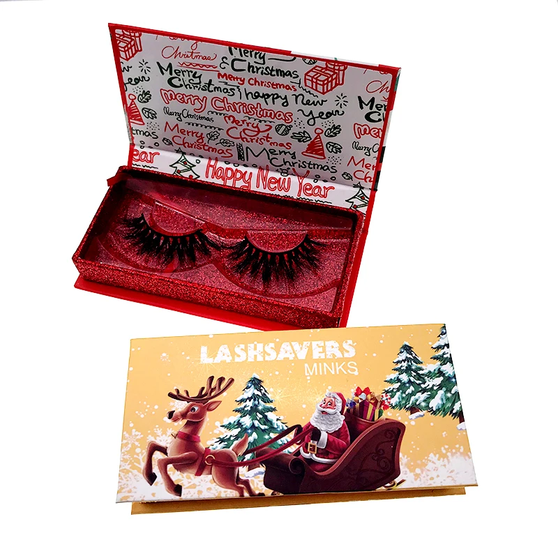 

2021 New Collection Christmas Eyelash Packaging Boxes Empty christmas eyelash box, Can be customized