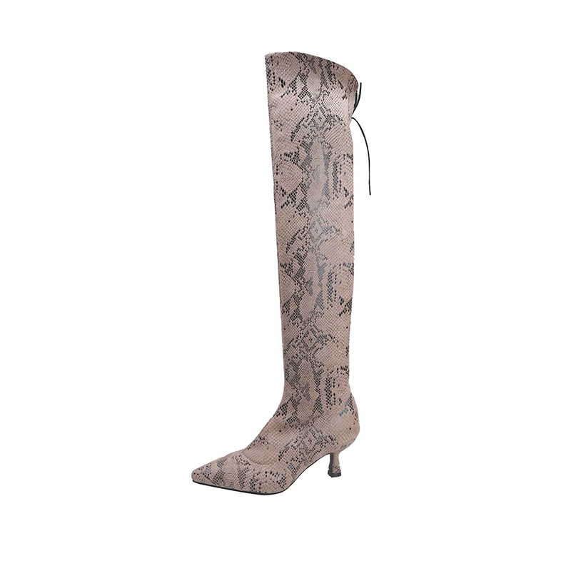 

PDEP Autumn and winter over-kneel and America pointed high-heeled thick large size snake pattern women's boots