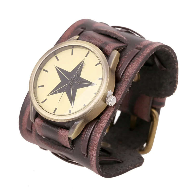

New wide leather personalized bracelet watch men's Retro Leather Watch atmospheric Leather Watch Bracelet factory direct sales, Picture shows