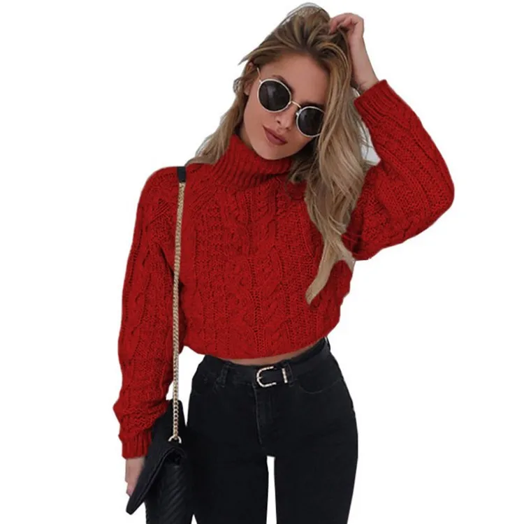 

New Arrivals Fall 2020 Ladies Fashion Clothing Long Sleeve Casual Loose Pullover Turtleneck Crop Top Sweater Women