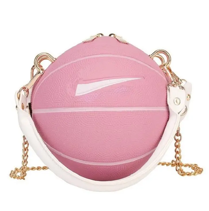 

2020 new Trend Round Female Bag Basketball Styling Personality Creative Hand Shoulder bag Chain Diagonal Spherical handbag, As pictures