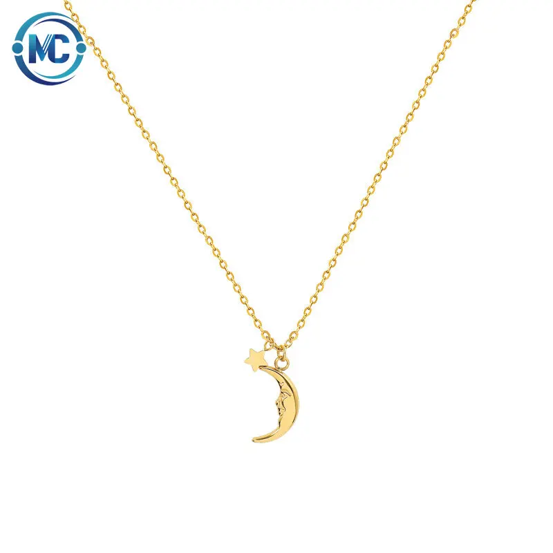 

2021 Fashion Star Moon Pendant Necklaces Stainless Steel Choker Necklaces 18K Gold Plated Clavicle Chain Necklaces Women, Gold,silver