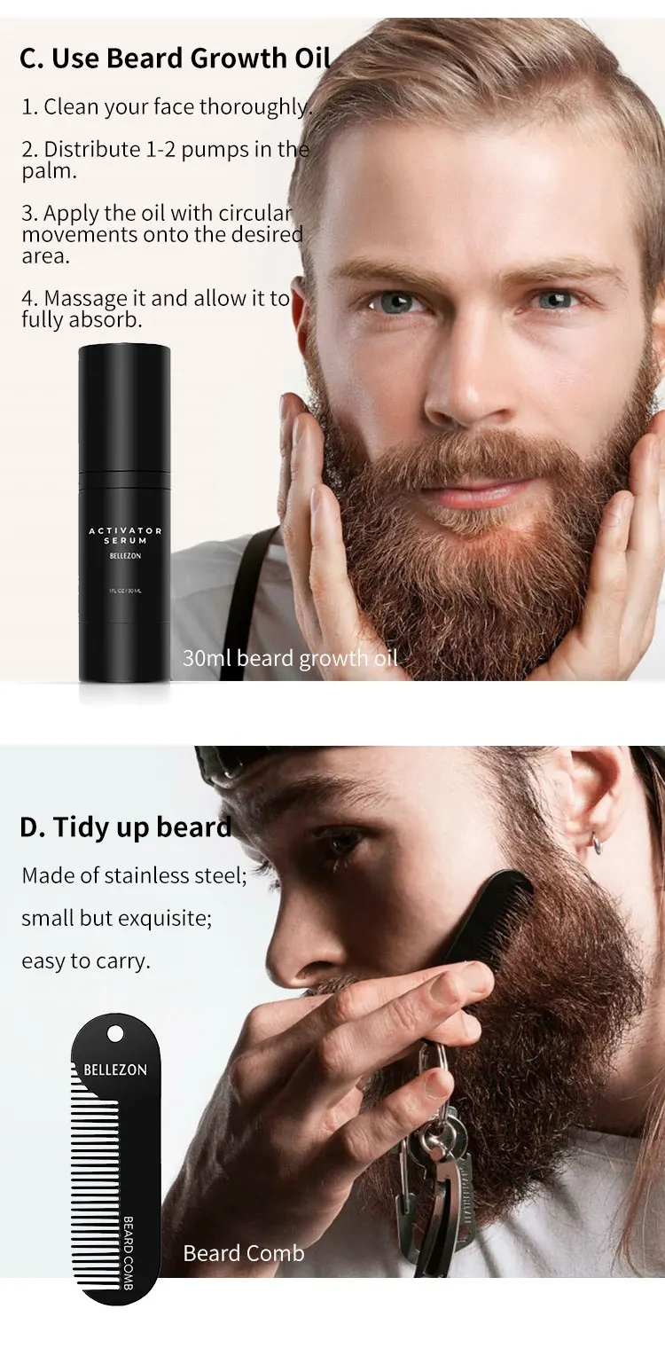 4 Pcsset Beard Growth Kit In Mens Skin Care Products Nourishing Enhancer Beard Oil Beard Care 