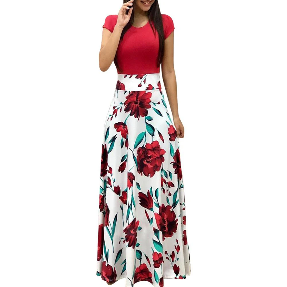 

2021 Fashion Summer High Waist Floral Print Maxi Long Ladies Casual Women Dress