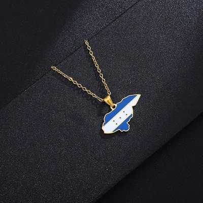 

European Hot Sale No Fade Oil Drop Honduras Map Necklace Gold Plated Stainless Steel African Map Necklace For Women Men