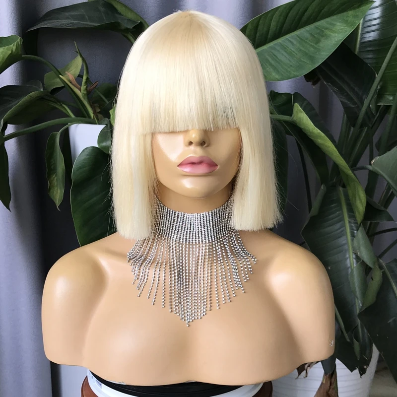 

Wholesale blonde bob human hair wigs malaysian short human hair fringe wigs for women