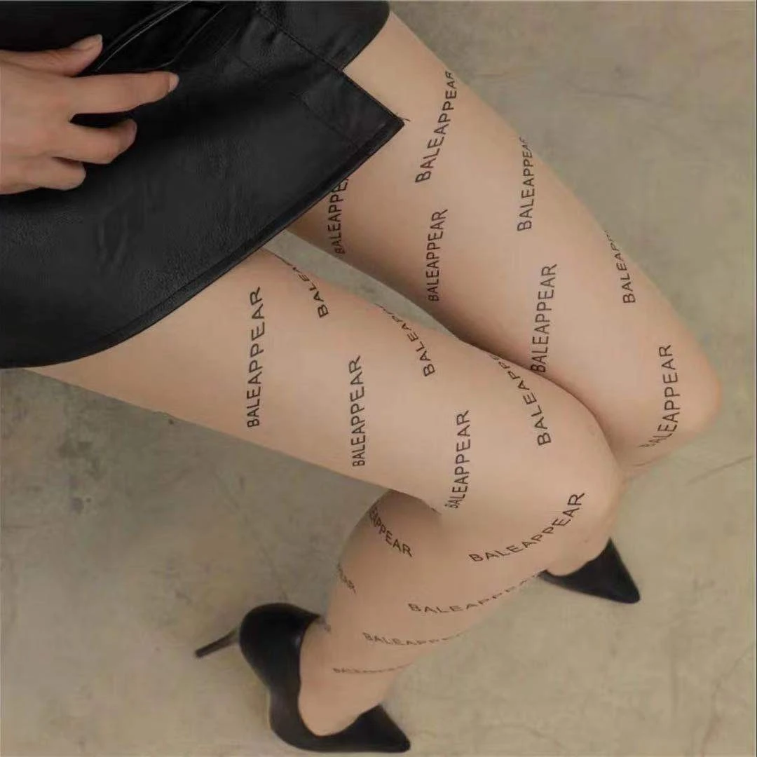 

Net Red Paris Women'S Stockings Thin Letter Print Pantyhose Black Sexy Non-Stripping Silk Leggings